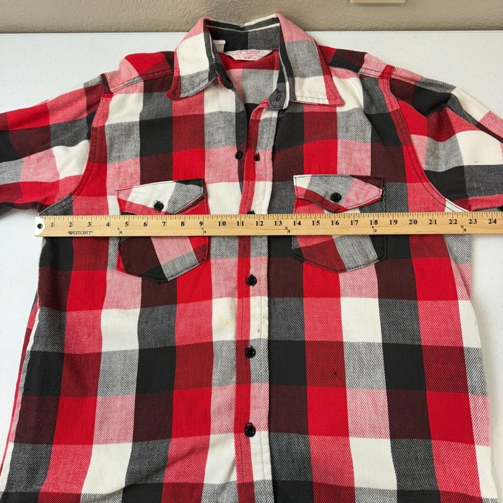 Jim Catfish Hunter Men's‎ Flannel Button Up Shirt Long Sleeve Red/Black/White 16 - Picture 14 of 16